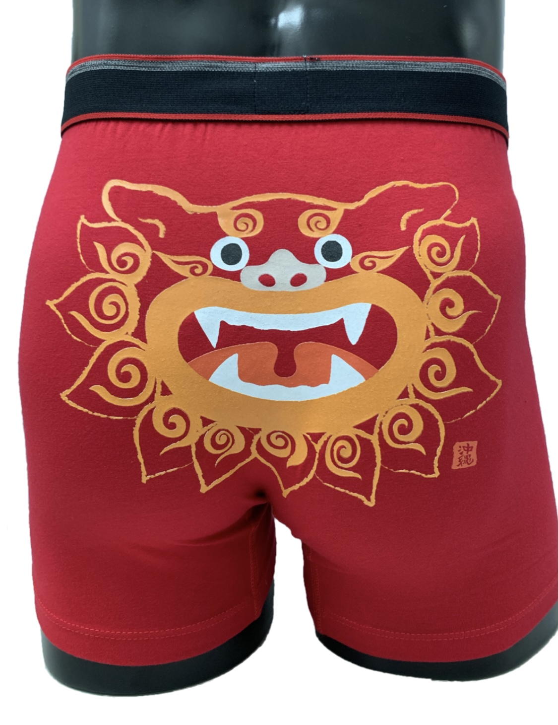 顔出し下着画像 コットンボクサーパンツ 顔シーサー 赤 Lサイズ 4545434499854 | 沖縄宝島つうしん